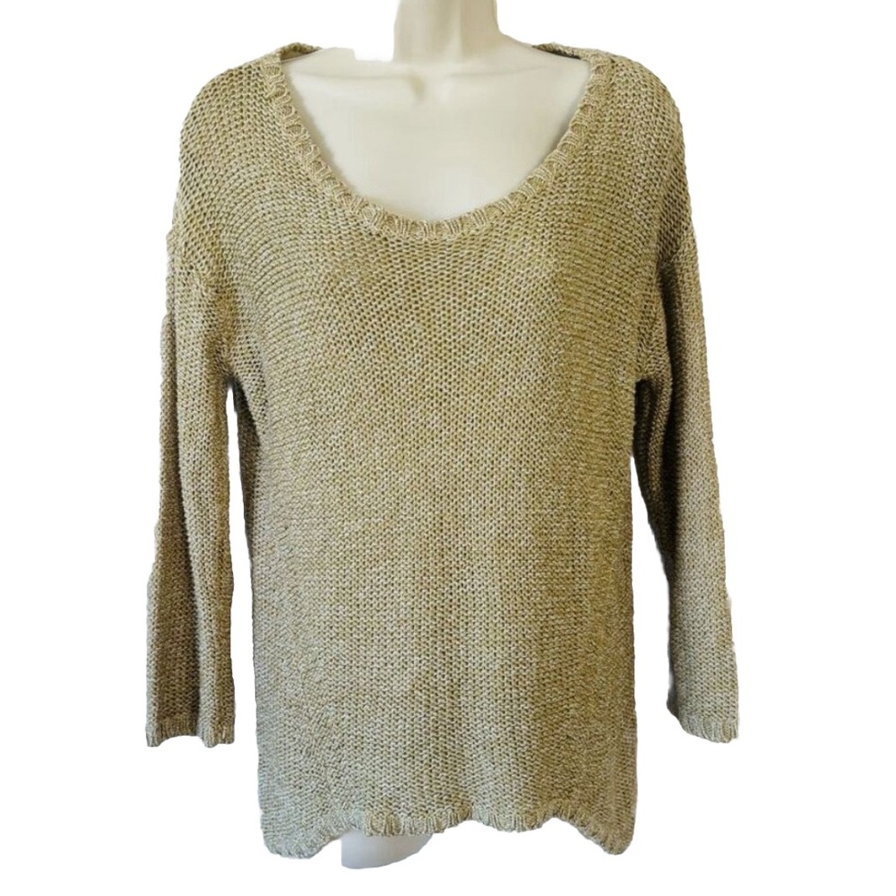 Quinn Sweater scoop neck tan and ivory marled rare 1990’s fisherman swea…